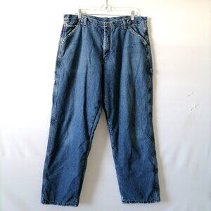 Wrangler 94 Grwid Men’s Blue Button Fleece Lined Denim Straight Jeans Size 36x32